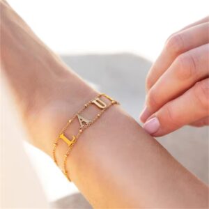 Double Chain Initial Bracelet
