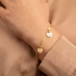 Personalized Heart Charm Bracelet – Engraved Name & Birthstone
